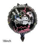 18" Black Round Kuromi Themed Foil Balloon