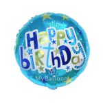 18" Round Blue Happy Birthday Foil Balloon